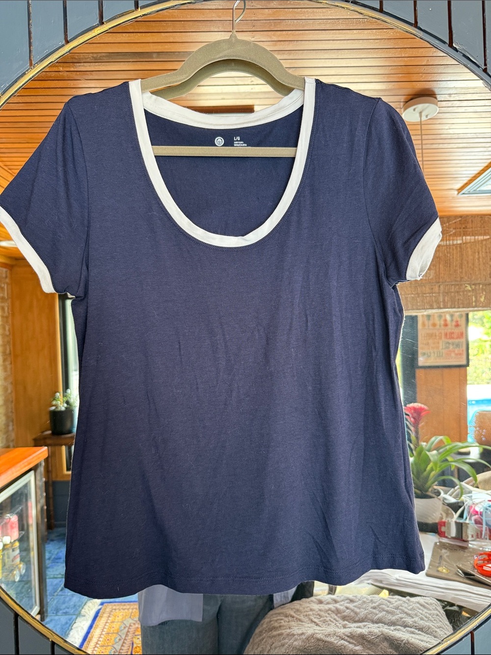 Sundry Navy Scoop Neck Ringer Tee with White Trim
